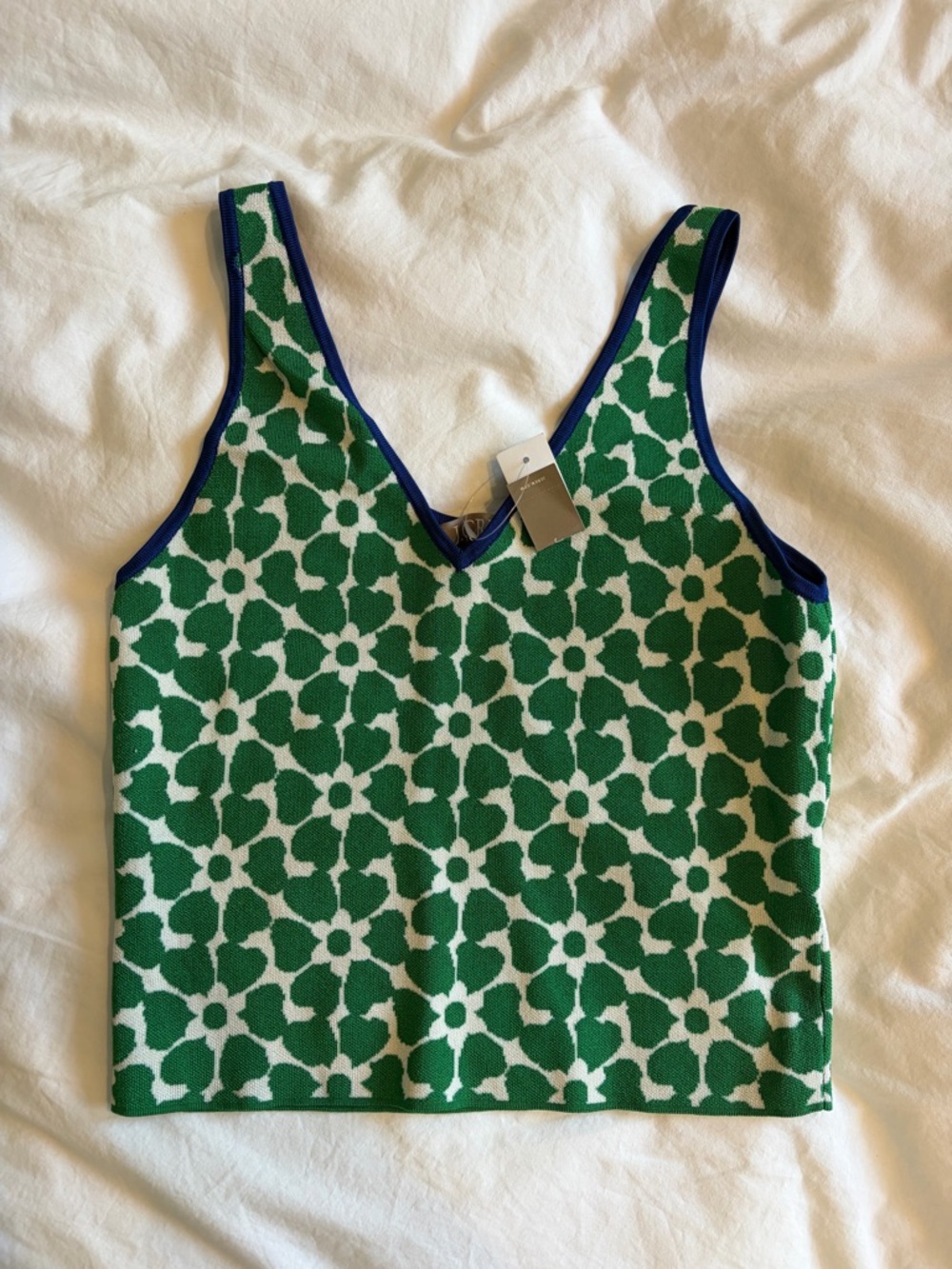 JCrew Green Floral Knit Tank Top Small NWT